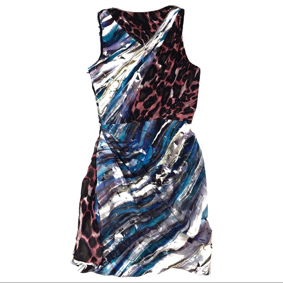 rebecca minkoff colorful silk abstract and leopard print dress size 2 - Picture 2 of 4